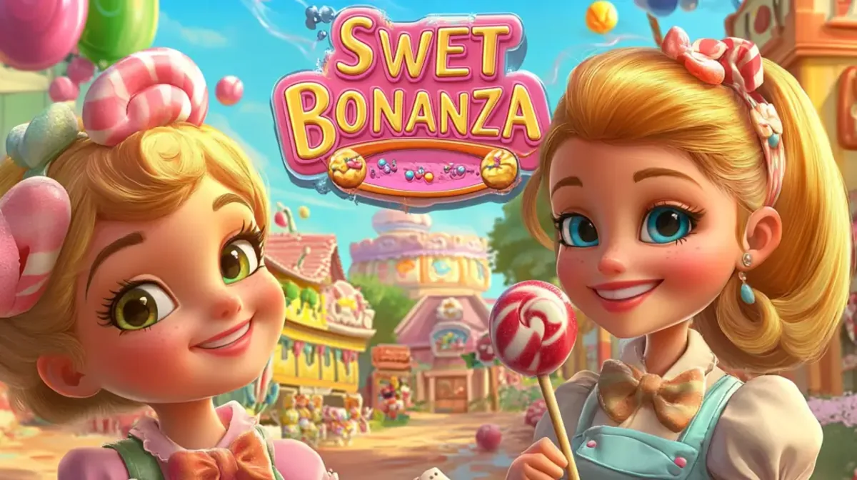 Sweet Bonanza slot with candy themed world, smiling characters and colorful symbols designed for fun gameplay